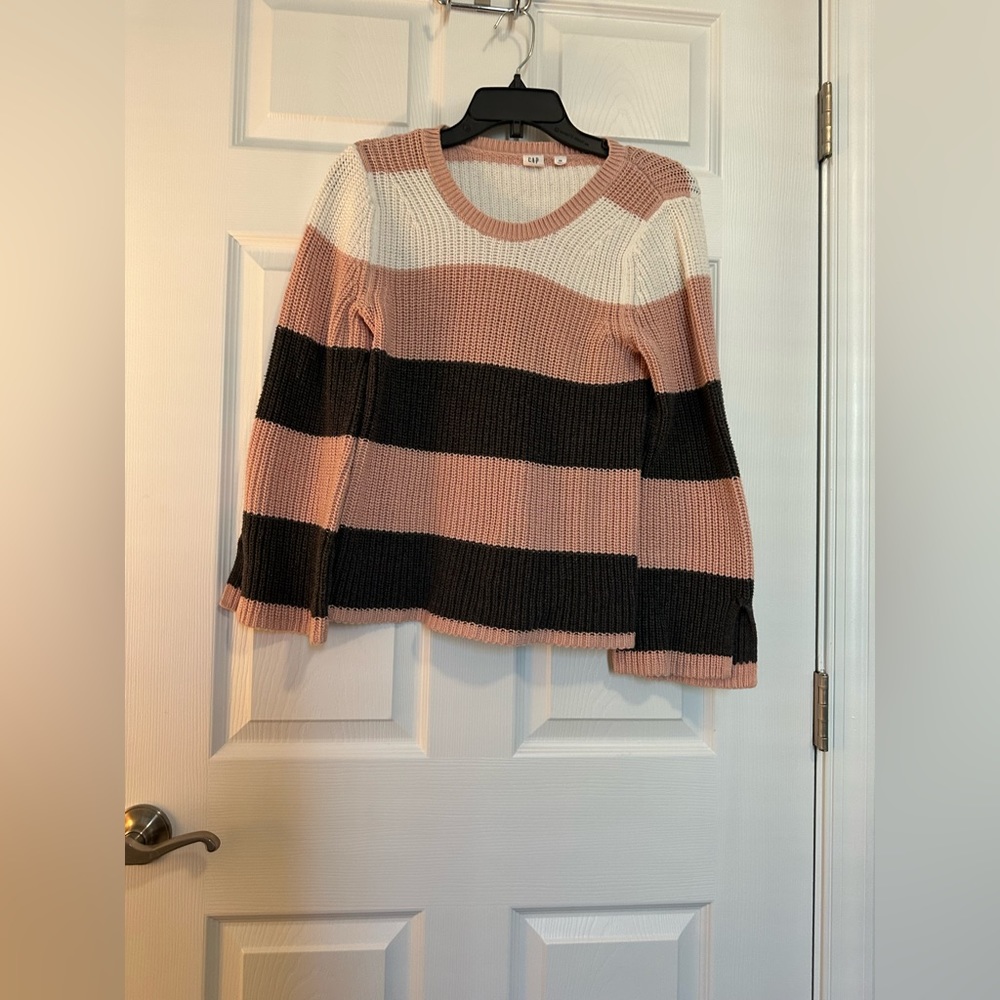 GAP Striped Crewneck Sweater in Pink, Black & Cream